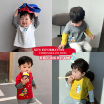 Baby autumn clothing male baby fake two splicing long sleeves T-shirt newborn Korean version blouses baby clothes undershirt