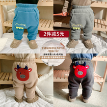 Baby Gvet Casual Long Pants Winter Dress Male Baby Integrated Suede Cloth Warm Pants External Wear Casual Pants