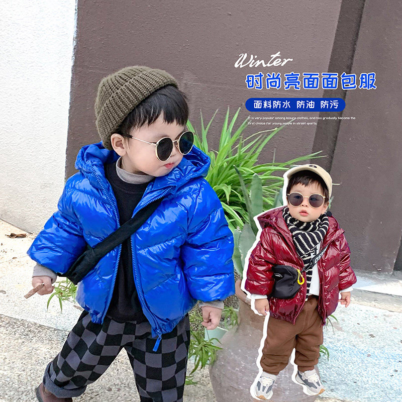 A Xiaoxuan baby boys and girls waterproof and oil-proof 90 white duck down hooded shiny down jacket thickened cold clothes