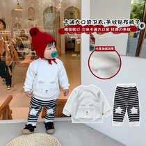 AXiaoxuan Baby Boy Baby Boy Cartoon Plus Suede Suit Winter New Children Foreign Air Two Sets Tide 325