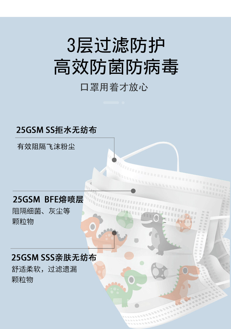 哈库拉玛塔塔 儿童一次性防护口罩 20只 卡通花色 图4