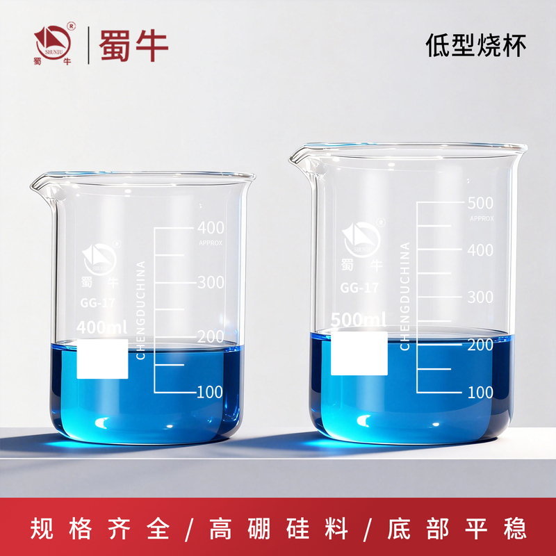Shuniu Glass Beaker, Low-Profile Beaker, Chemical Experiment Equipment, High Borosilicate Glass, Thickened, High-Temperature Resistant Measuring Cup