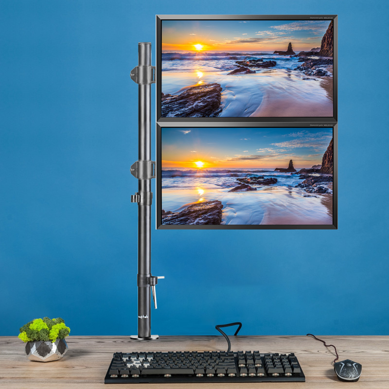 Dual-screen display bracket upper and lower screen splicing desktop desktop addition of high support frame lifting and telescopic rotation