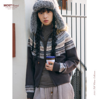 mostwanted费尔岛复古北极绒连帽毛衣女款2025新款冬季开衫外套