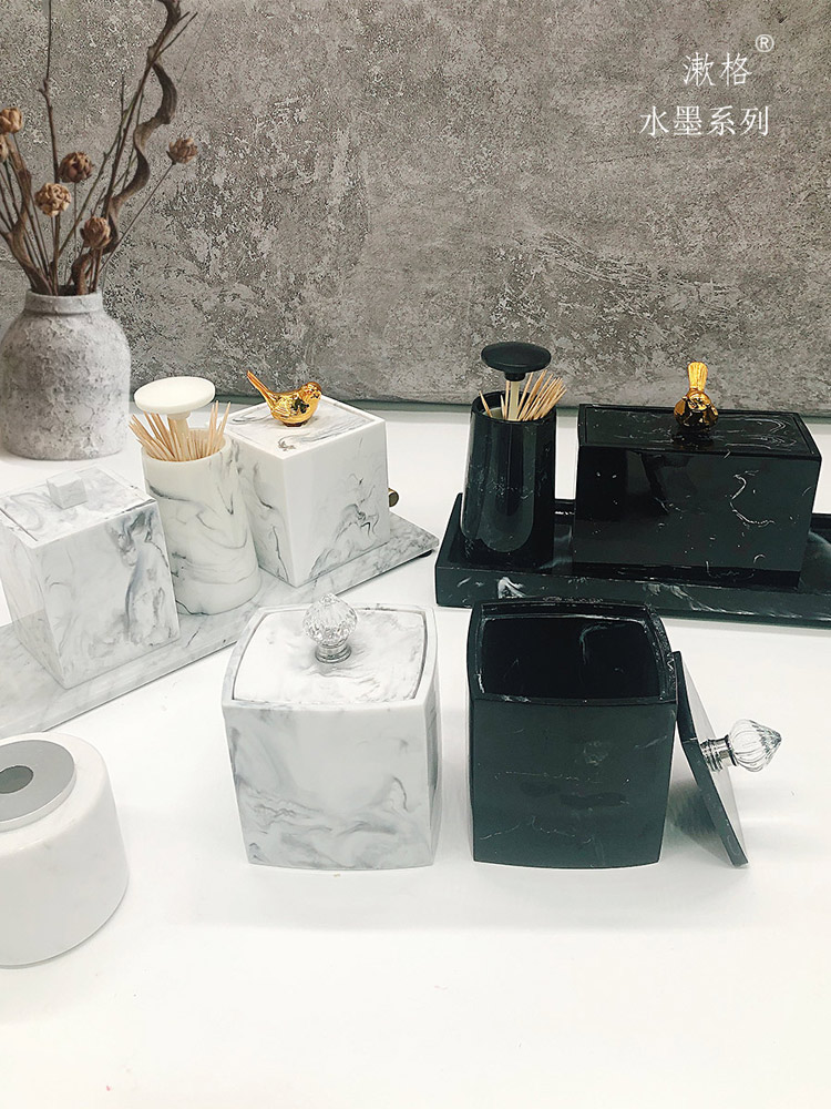 Minimalist water ink tatsyed cotton stick box Living room Sub-grid cotton stick toothpick containing box Home Creative Fashion Dining Room Toothpick Holder