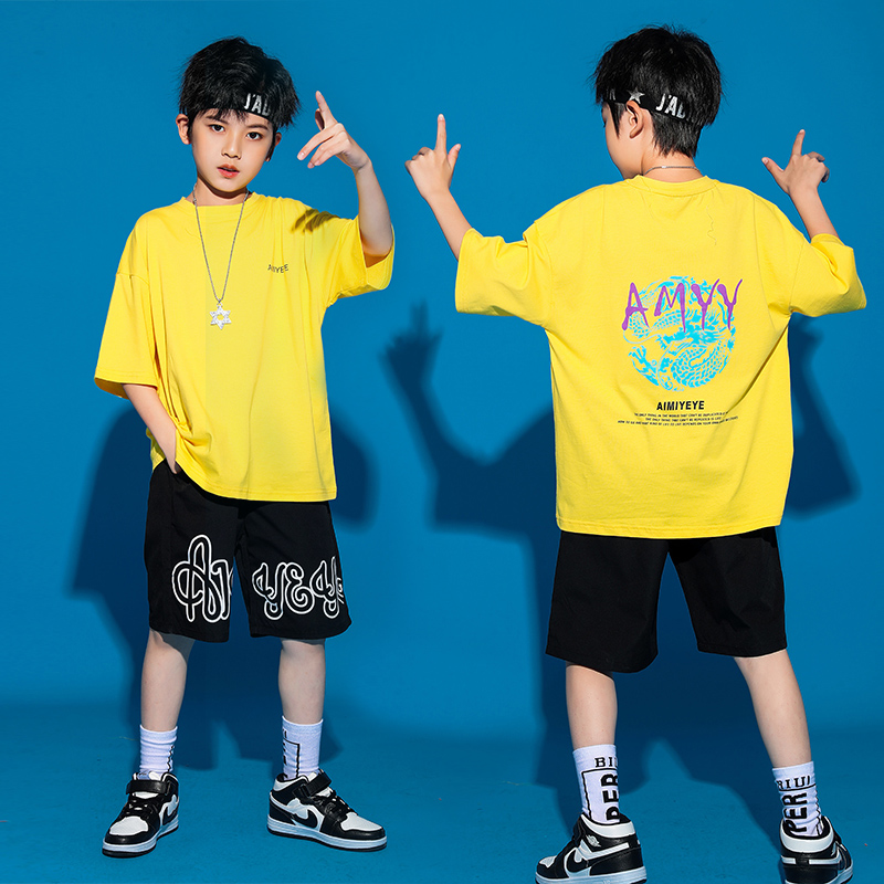 Trend boy super handsome suit summer new Western style Korean version costumes six one children two-piece boy hip-hop