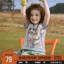 Jiangnan Bclothes childrens clothing male and female cotton quality soft printed loose comfort Children short sleeve T-shirt Summer clear cabin