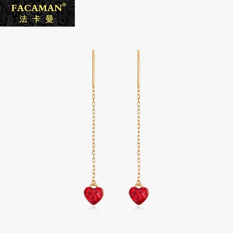 Fakaman Little Red Heart 14K Color Gold Earrings Feminine Simple Tassel Crystal Stud Earrings Earrings Long Version - Taobao