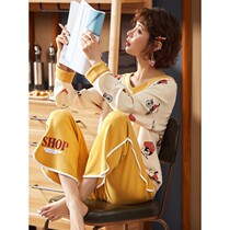 Sleepwear lady spring autumn simple and generous 2020 new pop casual home suit students can wear two sets of headsets