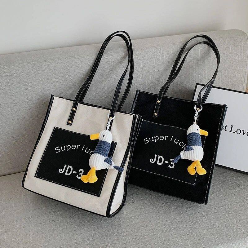 Canvas bag large capacity with zipper student wear book canvas bag female new one-shoulder handbag Japanese cloth bag