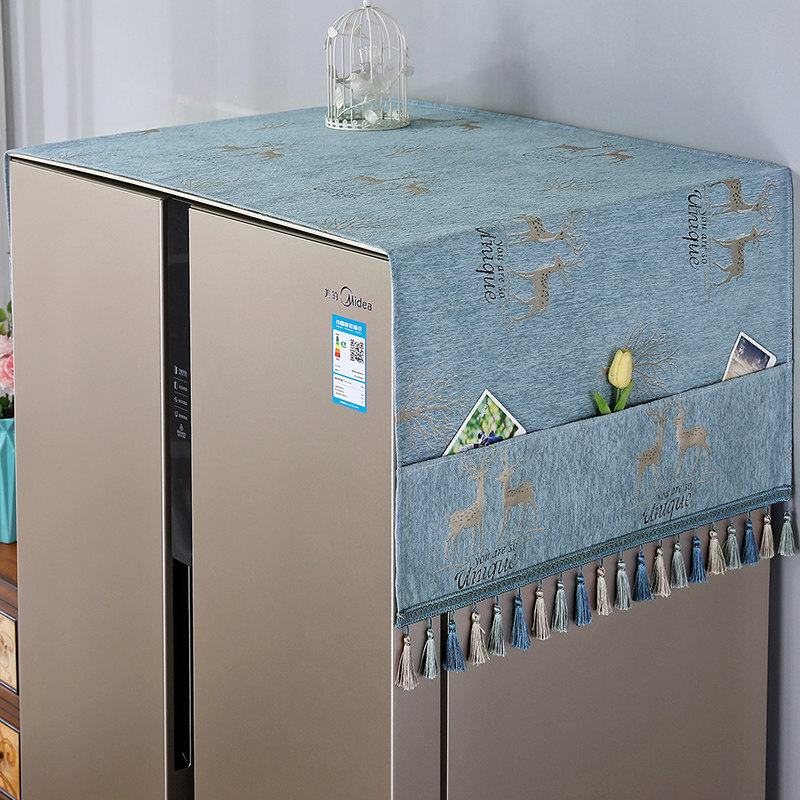 Refrigerator top dust cover cover set single and double door waterproof oilproof light luxury modern cover cloth cover towel curtain 2021 new model storage