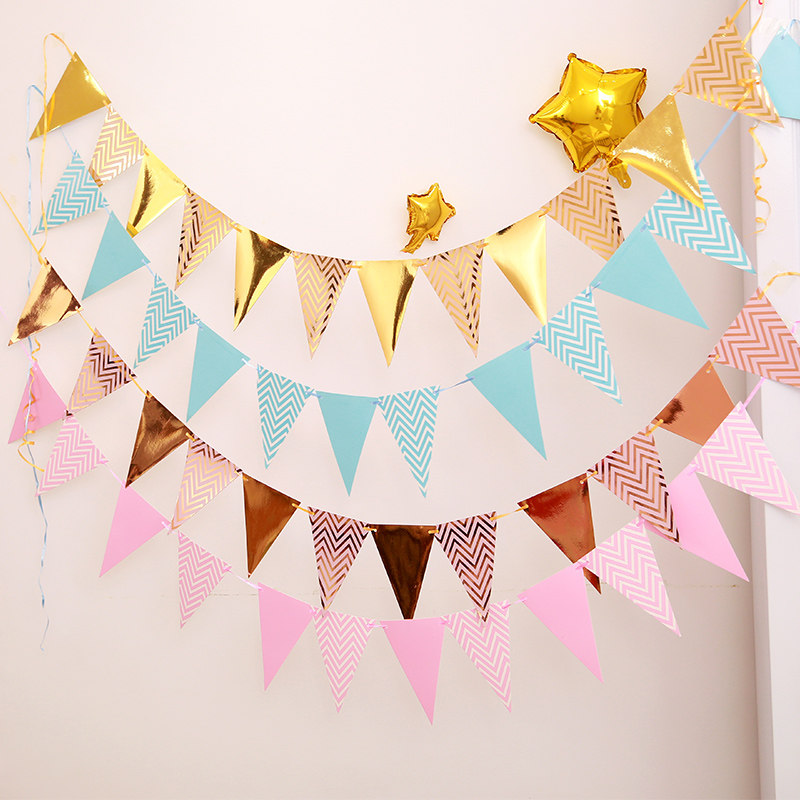 Bronzing birthday pull flag Children's party decoration pull flower background wall dress up decoration bunting banner banner pennant
