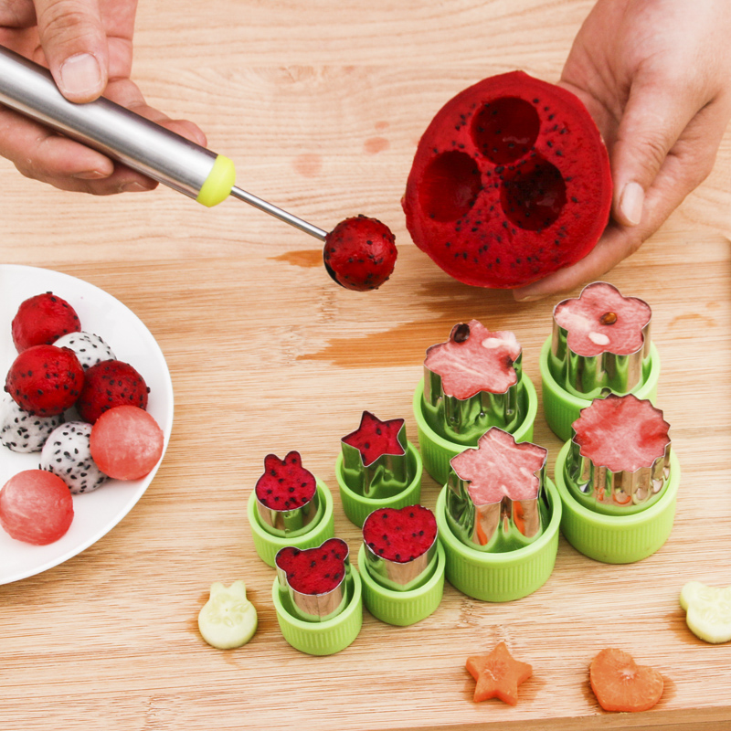 Digging fruit ball spoon stainless steel ball digger ice cream watermelon spoon round ball spoon a set of carved mold