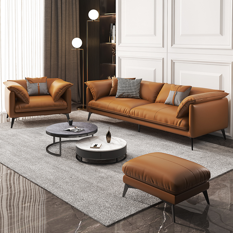 Real Leather Sofa Down Trio bits Living room Nordic minimalist modern light lavish minimalist Bull Leather Sofas portfolio