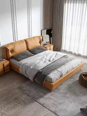 Hong Kong-style light luxury bed modern minimalist master bedroom leather bed net red ins nuptial bed 1 8 meters double sized bed ruan bao chuang