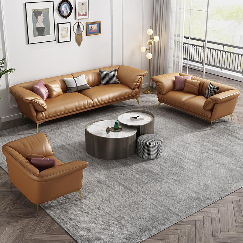 Yishe light luxury leather sofa living room Nordic simple modern straight down sofa Italian minimalist leather