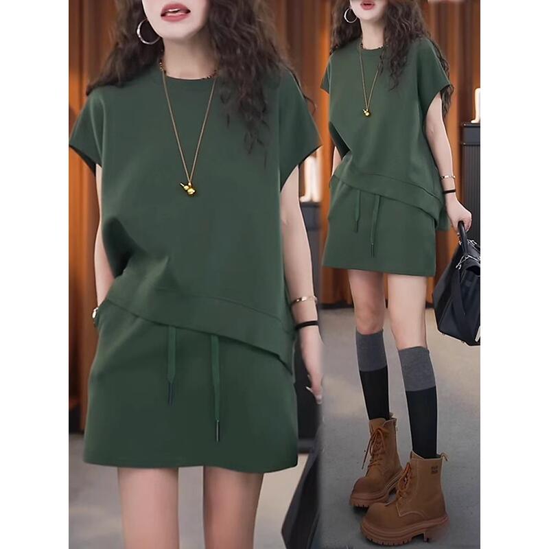 Trendy Brand Green Casual Suit for Women 2026 Summer New Loose Age-Reducing Short-Sleeved Shorts Sports Two-Piece Set