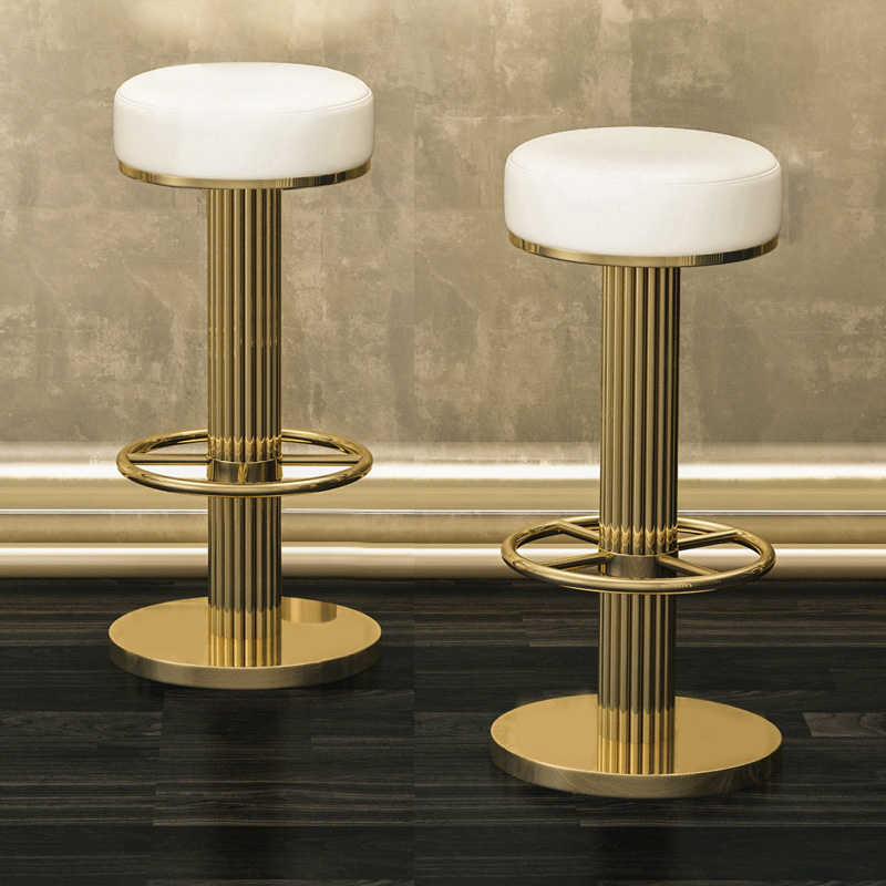 Stainless steel bar bench Home modern minimalist bar High footstool Bench Backrest Light Lavish Bar Chair Swivel Stool-Taobao