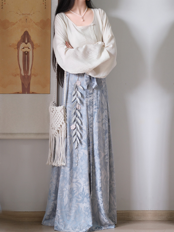 Light Shirt [Spring See] Han Dynasty Tang Dynasty Drape Collar Shirt Waist-Length Jacquard Eight-Breaking Skirt Spring and Summer Versatile Style for Daily Work Clothing