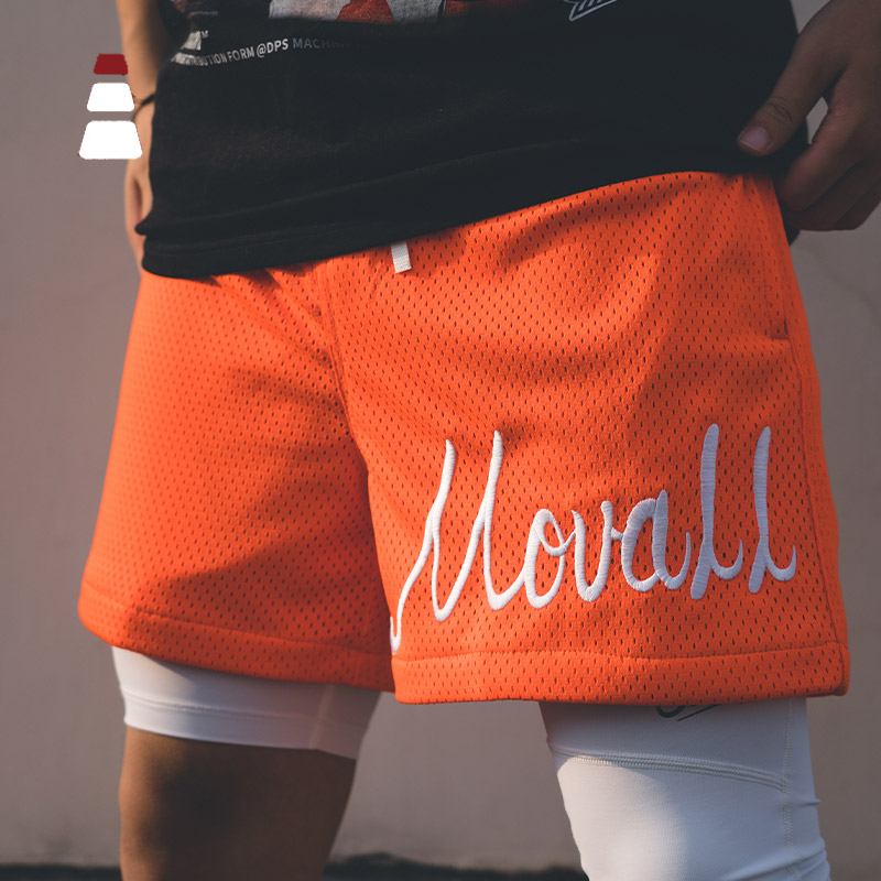 MOVALL American Shorts Basketball Training Loose 40% Pants Sport Speed Dry Double Mesh Breathable though kneecap