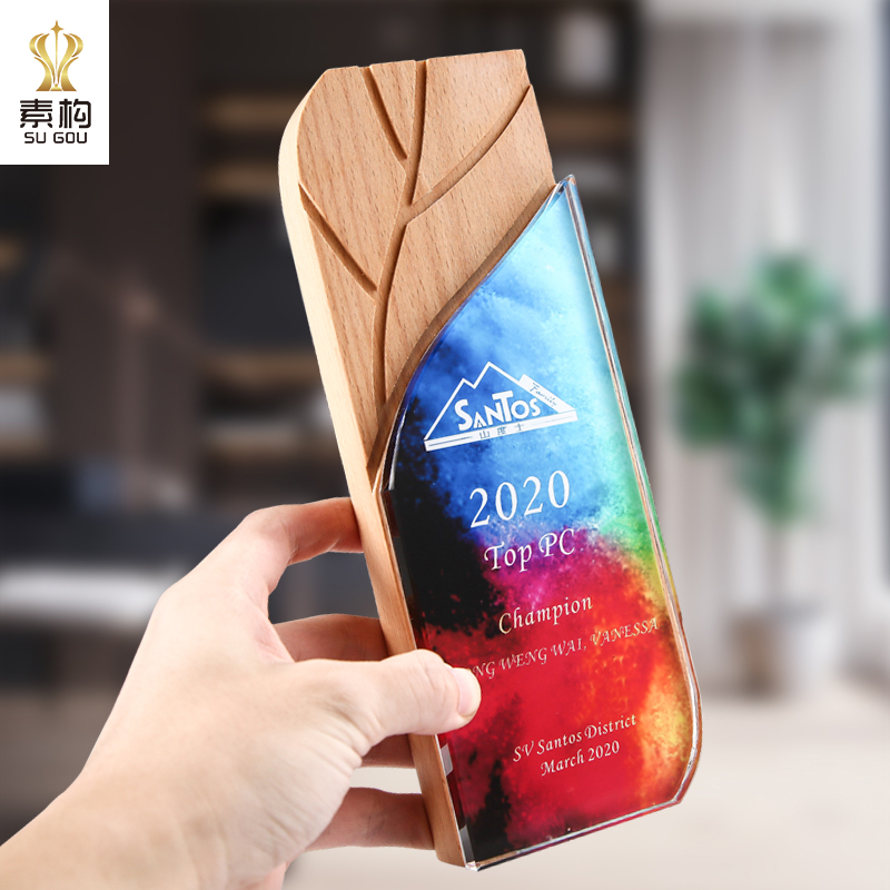 Colorful solid wood trophy medal Customized Crystal Set as Excellent Employee Award Memorial Competition Enterprise Annual Meeting