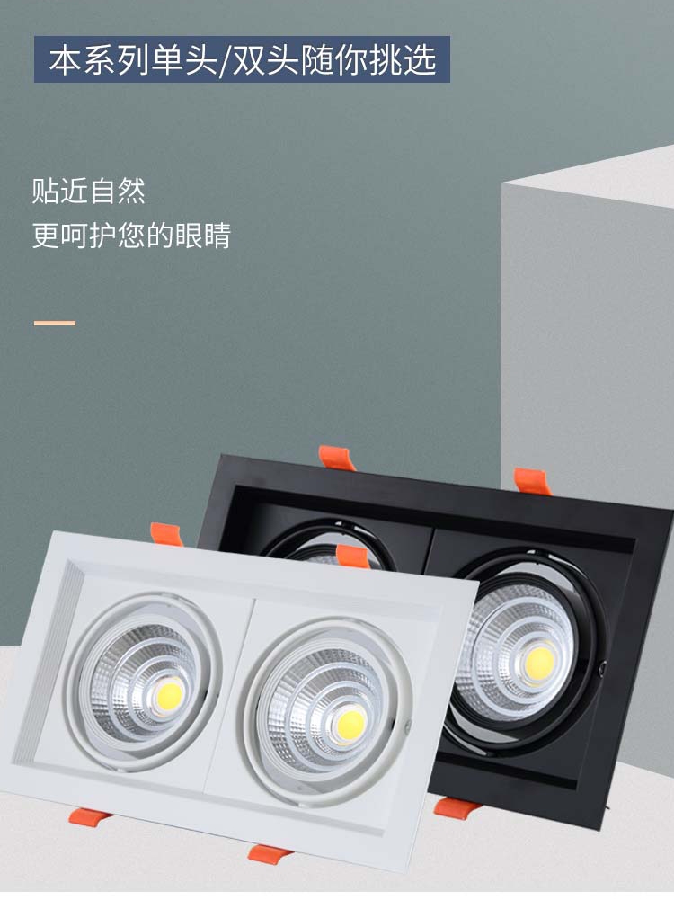 Dare light Double head led embedded four head three head single head square spot light downlight grille light COB bean bile light