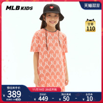 MLB Children's Official Boys and Girls Fried Street Old Flower Short-sleeved Skirt Relaxed T-shirt Dress