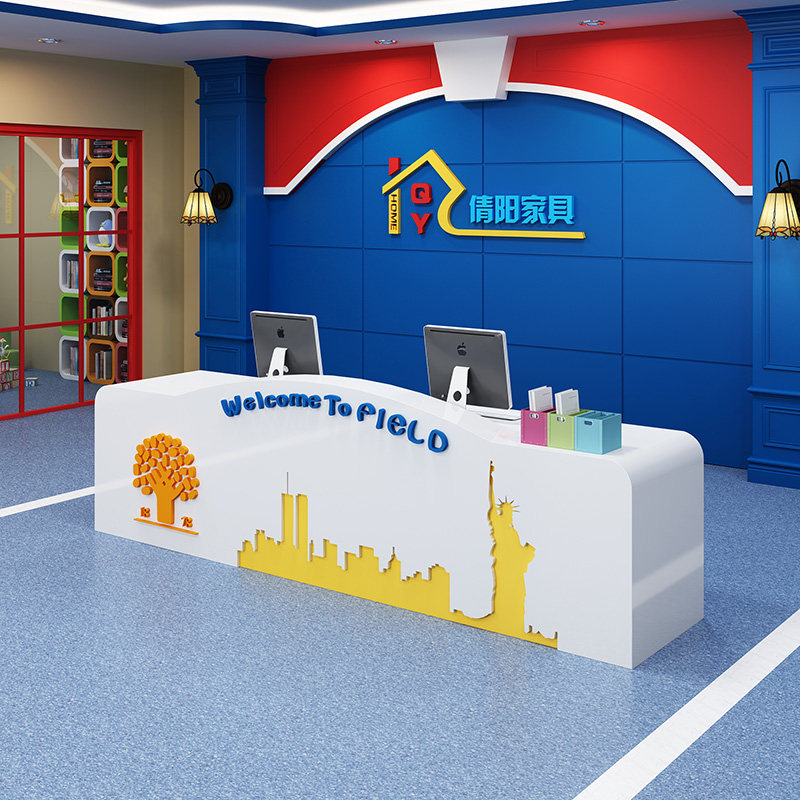 Early Education Roast Lacquer Front Desk Reception Desk Early Childhood Education Institution Children Training Course Art Bar Collection Silver Counter Table Custom