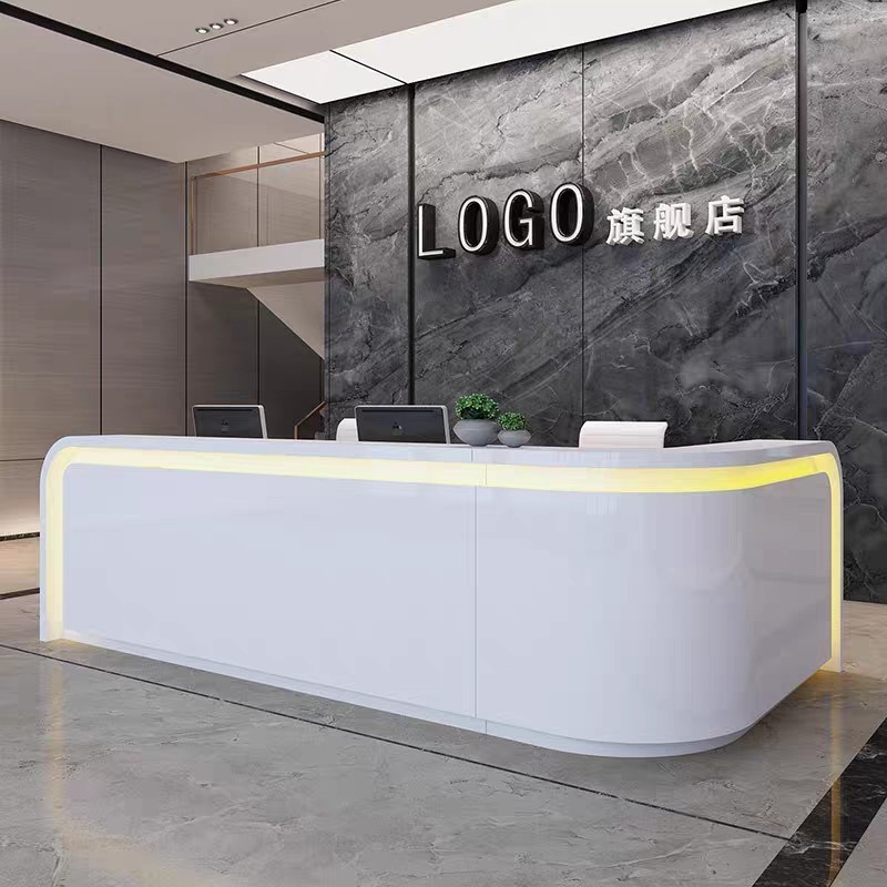 Company office front desk white paint front desk curved reception desk cashier counter reception hall creative bar