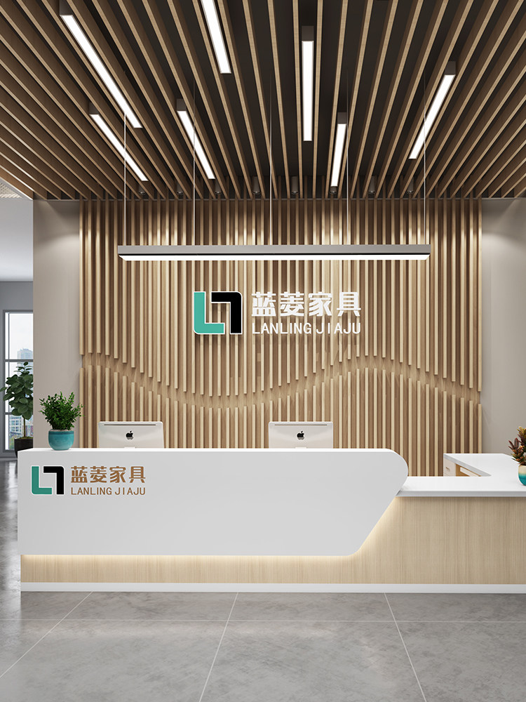 Lanling custom modern minimalist company front desk background wall creative beauty salon reception desk background wall bar table