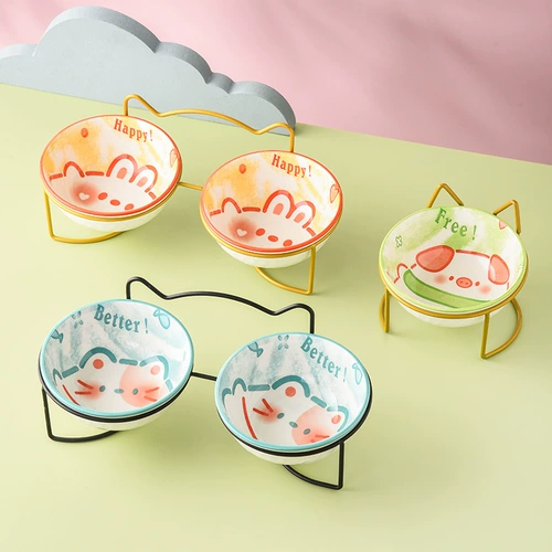 Кошка едят косое рту керамическая кошачья чаша кухня кошачья вода чаша для питомца для собаки по уходу за собакой.