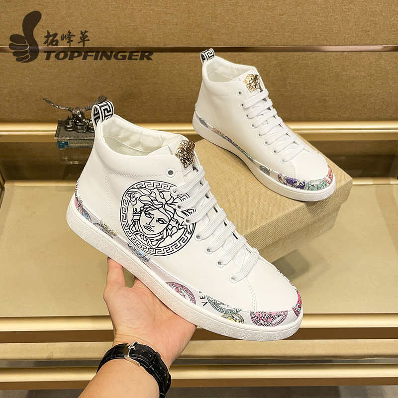 European station plus velvet men's shoes tide big brand first layer cowhide high-top shoes men's Korean version of the trend shoes men's tide shoes all-match