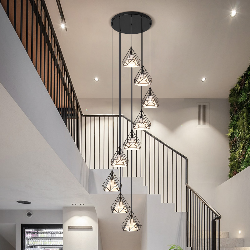Duplex Stairway Pendant Light Modern Minimalist long hanging light Villa High-rise Hotel Hall Swivel Personality Nordic Stair Light