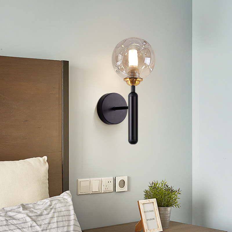 Nordic Wall Lamp Bedroom Bedlamp Modern Minimalist Creative Personality Living Room TV Background Wall Glass Black Wall Lamp