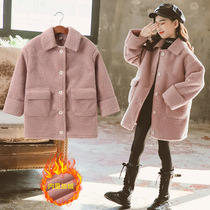 Girls Lamb Plus Plus Pile Thick Coat 2021 Winter New Korean Edition Medium and Old Children Medium Long New Year Coat