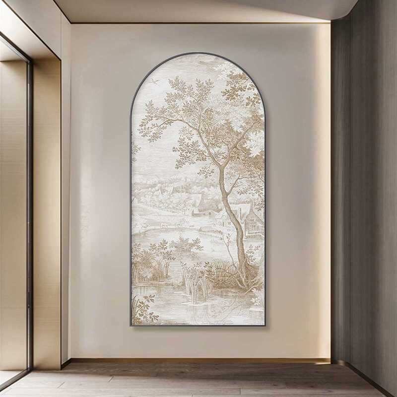 French-Style Entrance Decorative Painting, Retro Arched Corridor Aisle Hanging Painting, Antique Style, Modern Light Luxury, High-End Landscape Mural French-Style Entrance Decorative Painting, Retro Arched Corridor Aisle Hanging Painting, Antique Style, Modern Light Luxury, High-End Landscape Mural