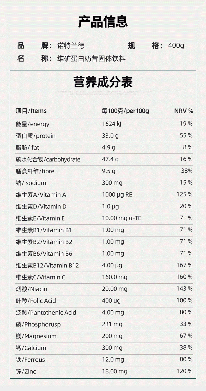 健身房合作品牌 Nutrend 诺特兰德 蛋白奶昔 助力减肥 400g 图12
