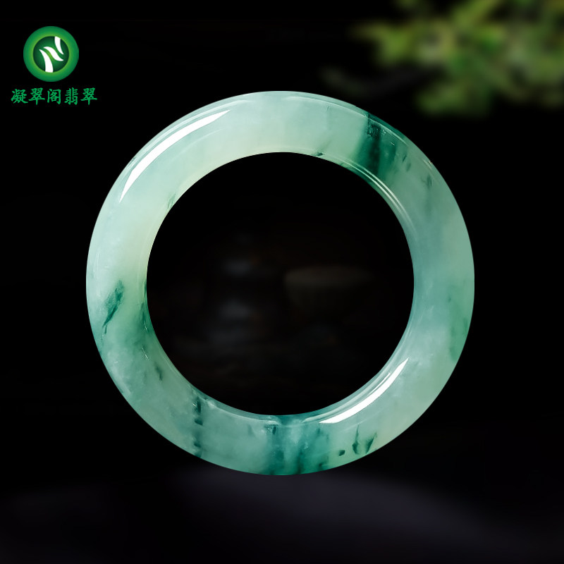 Ningcuige Burmese natural jadeite bracelet jade bracelet ice species floating blue flower A goods female model with certificate identification - Taobao