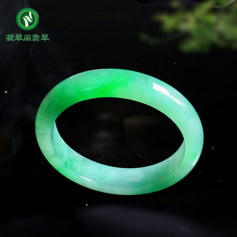 Ningcuige Jadeite Natural Burmese Floating Flower Ice Oil Green Jade Bracelet Jade Bracelet with Certificate Live Appraisal - Taobao