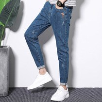 Tide Cards Mens Jeans Summer Slim Fit Korean version Body Elastic Small Feet Straight Cylinder Casual Handsome 90% Pants