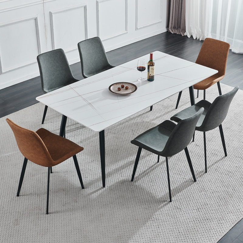 Rockboard table minimalist modern light and luxurious high-end matte rectangular marble veins red-shaped dining table chair combinations