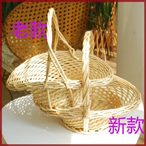 Hand-woven basket rattan thickened opening home retro dance track flower basket with flower blue hollow portable home