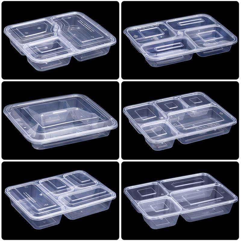 1250ml Four-Compartment Disposable Fast Food Box, Three-Compartment, Five-Compartment, Take-Out, Transparent, Business, Black, Compartmentalized Meal Packaging Box