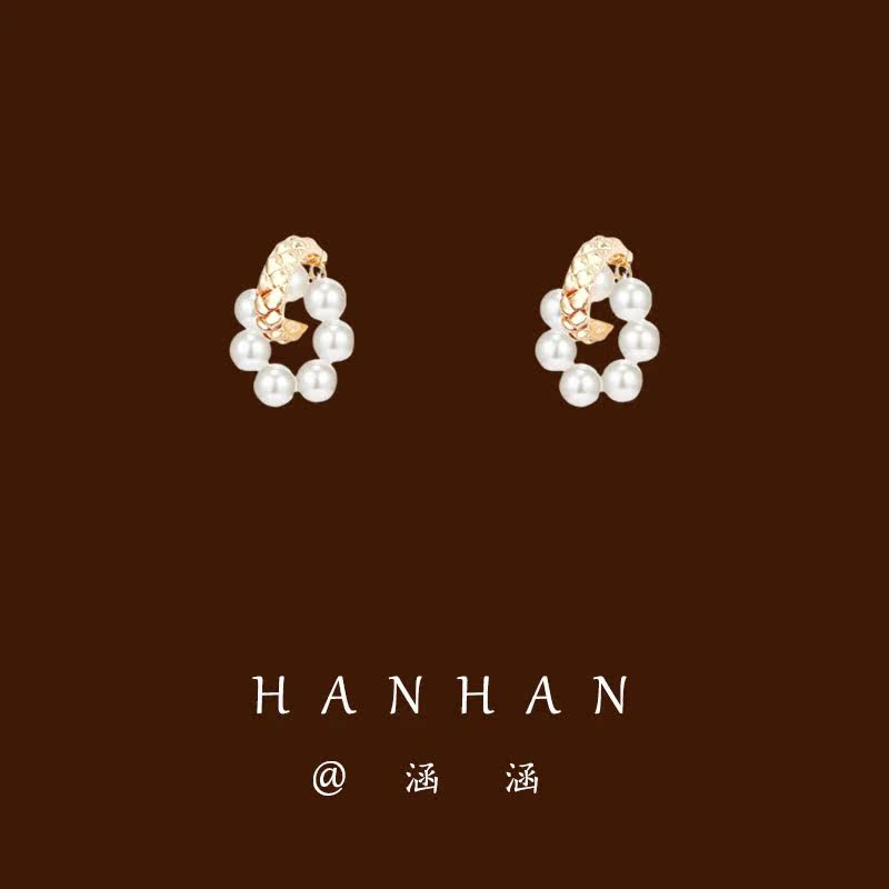 Personality Design Atmosphere Two Dresses Pearl Earrings Woman 2022 New tidal wave qi Gas Ear Accessories Metal Sentinal Red Tides