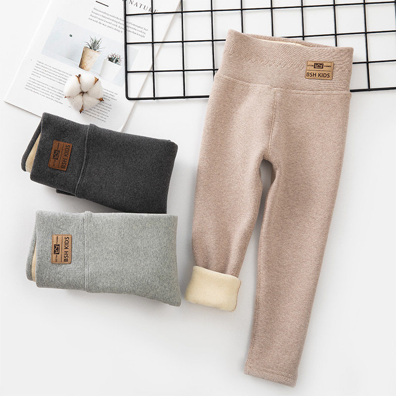 Male and female child inner lap pants autumn and winter plus suede thickened extra-virgin children warm pants one over winter female baby cotton pants