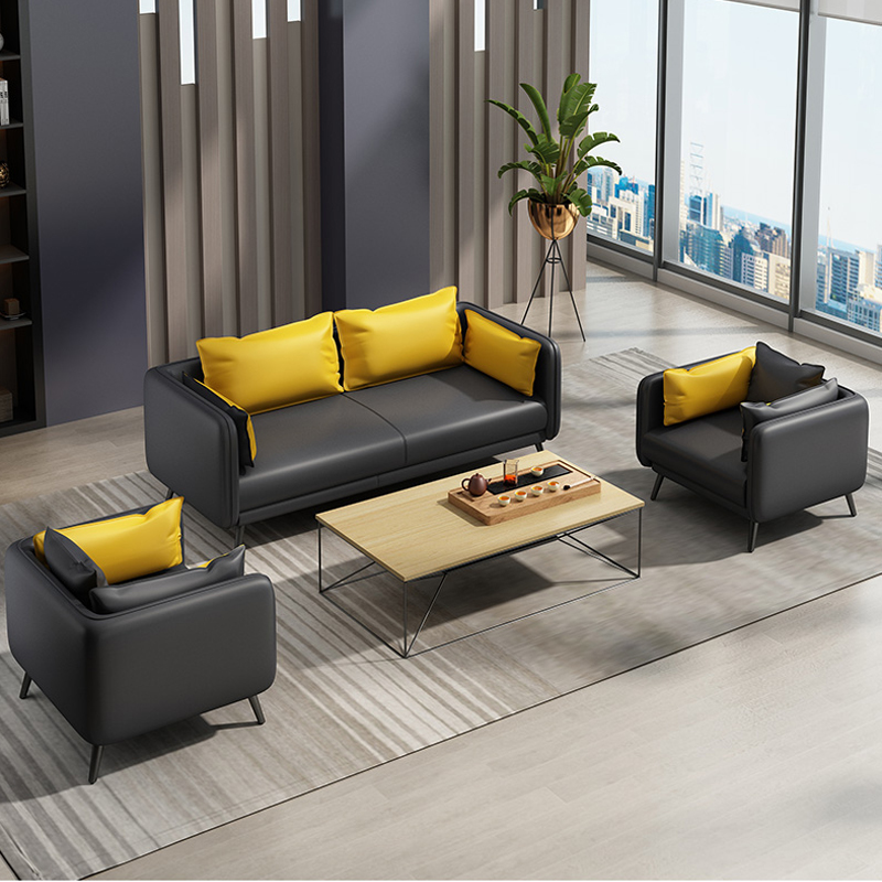 Office Sofa Tea Table Combo Suit Brief Modern Reception Room Lounge Area Guest Business Sofa Trio