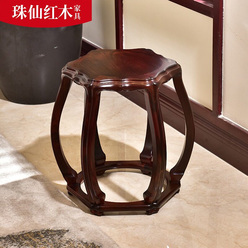 Laos big red acid branch Begonia round drum stool solid wood household mahogany furniture cotoe yellow sandalwood small square stool change shoe stool