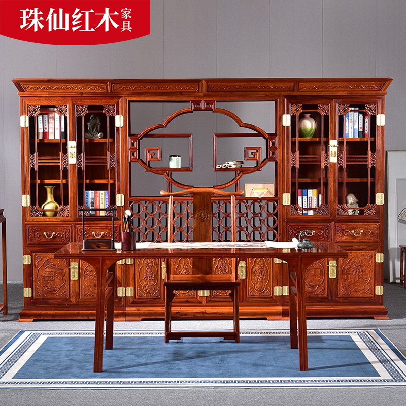 Large Fruits Purple Sandalwood Desk Bookshelf Composition Book House Red Wood Furniture Home Painting Case Calligraphy Table Chinese Antique Desk