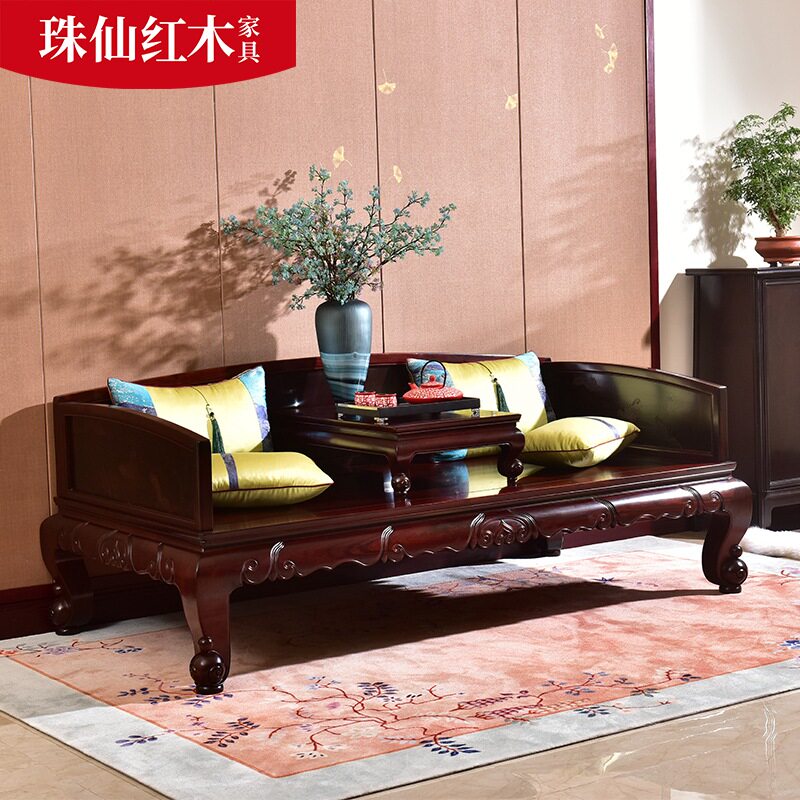 Laos red rosewood arhat bed living room mahogany furniture cozhi yellow sandalwood leisure couch Chinese style sleeping couch solid wood carving