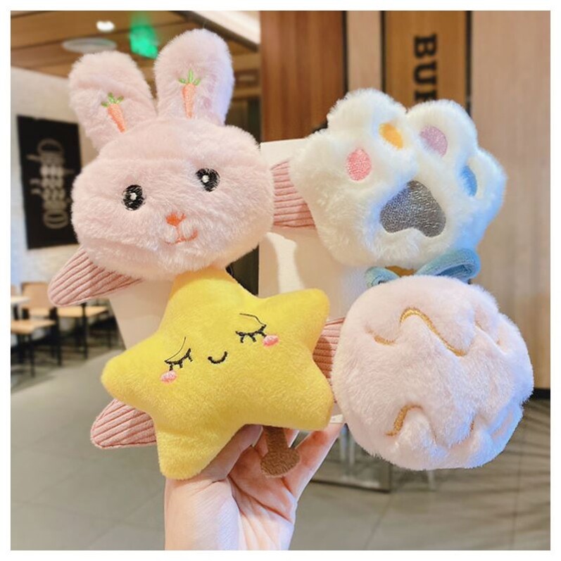 Net red girl hair clip large side clip BB clip Korean cute plush hair clip cartoon hair accessories pink rabbit clip